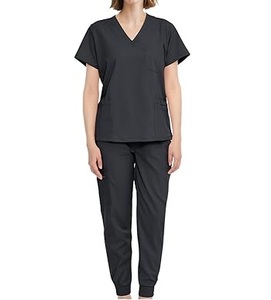 Logo personnalisé uni tissé soins infirmiers ensemble de gommage noir 2 pièces uniformes médicaux pantalon de jogging confortable uniforme d'hôpital pour la clinique - Product Image 1