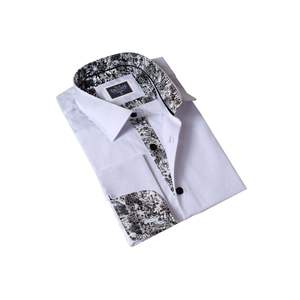 Camisa Blanca con Flor Negra Detallada Gemelos Dobles Franceses y Caja de Cartón de Regalo - Product Image 2