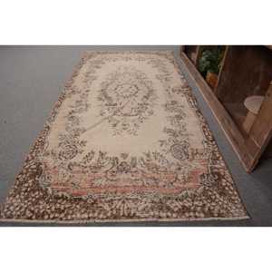 3.5x7.3 ft Turkish Rug, Vintage Rug, <b>Brown</b> Patchwork <b>Wool</b> Rug - Product Image 1