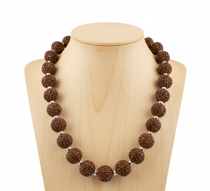 Collier en pierre de Rudraksha naturelle de 18 pouces pour femmes, noué à la main, bijoux géométriques perlés, argent tibétain doré 24 carats, cadeau - Product Image 4