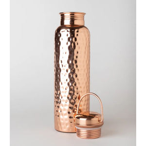 Bouteille en cuivre à crochet martelé en diamant avec finition polie miroir Bouteille d'eau avec meilleure prise suspendue - Product Image 3