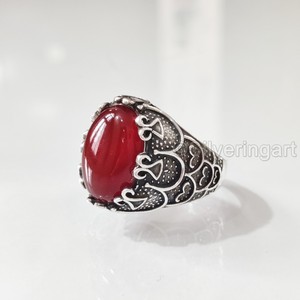 Anillo para hombre al por mayor Piedra preciosa de ónix rojo natural Anillo de piedra natal de Diciembre Todos los tamaños Joyería oriental árabe Anillo de plata esterlina 925 - Product Image 2