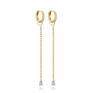 Pendientes Largos con Diseño de Cadena de Bolas y Perlas, Plata de Ley 925, Chapados en Oro, Joyería Fina Turca, Regalo - Product Image 1