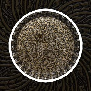 Plateau en métal ondulé en bronze authentique ottoman turc avec plateau de service de thé au café à motifs traditionnels - Product Image 3