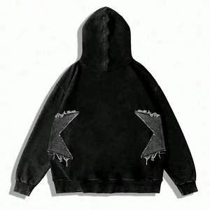 Vêtements décontractés Sweat à capuche avec patch de détresse pour hommes avec logo personnalisé/Top tendance Sweat à capuche avec patch de détresse pour hommes à vendre - Product Image 2