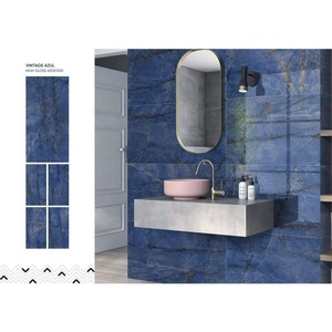 กระเบื้องพอร์ซเลนขัดเงา Azul ขนาด600x1200มม. แนววินเทจเนื้อหินอ่อนดูมันวาวส่งออก - Product Image 1