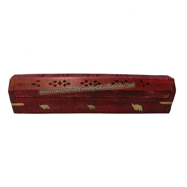 Porta Incenso In Legno Con Bruciatore A Ricaduta – Scatola Portaincenso Con Elefante E Ottone – Artigianale - 5