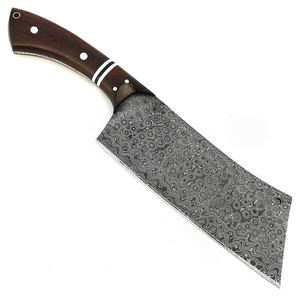 Cuchillo de Carnicero Hecho a Mano de Acero de Damasco con Mango de Madera Natural, Cuchillo de Cocina de Acero de Damasco - Product Image 1