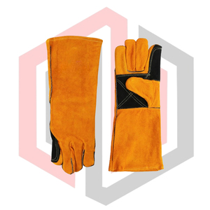 Gants de soudage orange et noir, paume renforcée en cuir, antistatiques, 14 pouces, 11 oz, poignet en tricot, Mig Mag Tig Stick BBQ Grill Fireplace - Product Image 4