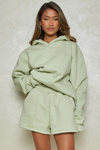 Conjuntos Deportivos Cortos de Alta Calidad con Logotipo Personalizado para Mujer, Conjuntos de Sudadera y Pantalones Cortos Casuales con Patrón Sólido - Product Image 5