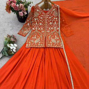 Ensemble Salwar Kameez élégant en Faux Georgette épais pour femme, séchage rapide, broderie, tenue ethnique parfaite pour fêtes, mariages et événements festifs - Product Image 1
