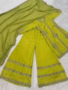 Premium Quality Designer Party Wear Chinnon Broderie Travail Salwar Costume Dupatta Sharara Derniers vêtements indiens pakistanais en ligne - Product Image 3