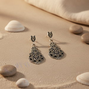 "Vintage Shell Pendant/Drop <b>Earrings</b> 925 Silver Gold Plated Pearl/Diamond Accents" - Product Image 1