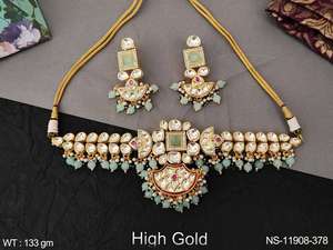 <b>Kundan</b> <b>Jewelry</b> High Gold Plated Designer Party Wear Short Necklace Set - Product Image 3