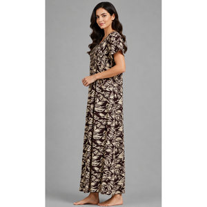 Women's Long Full-Length Maxi Nightgown 100% Pure Rayon Fabric Soft Breathable Smoking Pattern Sleepwear with Pocket Woven Type - Product Image 6