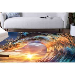 Alfombra con diseño de olas y luz de atardecer, alfombra con forma de cresta, alfombra con paisaje marino, alfombra fina no tejida - Product Image 3
