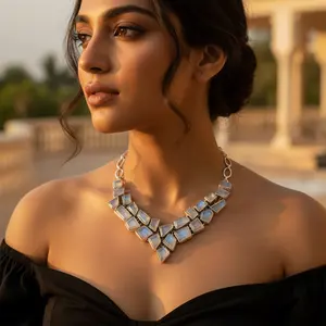 Collar de Plata 925 con Piedra Lunar para Mujer, Chapado en Rodio, Joyería Elegante con Cadenas de Oro Rosa de 14K, Diamantes y Perlas, a la Moda - Product Image 2