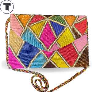 Multicolor Beaded <b>Bag</b> with Handle, Handheld <b>Bag</b>, Casual Hand <b>Bag</b>, Indian Handicraft, Handmade, <b>Baguette</b> <b>bag</b>, - Product Image 2