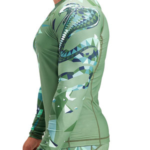 เสื้อรัดกล้ามเนื้อสำหรับผู้ชาย BJJ MMA ผลิตโดย OEM ผ้าสแปนเด็กซ์ พิมพ์ลายด้วยความร้อน แขนยาว ผ้า 260 กรัม คุณภาพสูง - Product Image 5