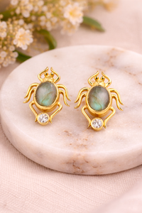 Pendientes de Plata de Ley 925 Chapados en Oro Hechos a Mano con Piedra Preciosa de Labradorita Araña, Joyería Antigua, Mayorista de Confianza, Regalo - Product Image 5