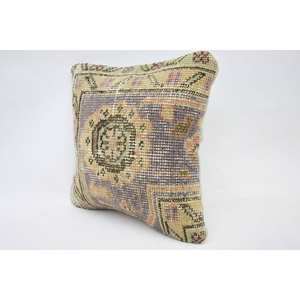 Bohemian Vintage Floral Kantha Patchwork Wool Pillow 12x12 Inch Beige Cushion Plain Woven Decorative Floor Cushion <b>18x18</b> Print - Product Image 3