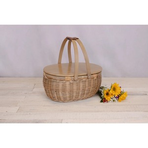 Rattan picnic <b>basket</b> with wooden lid Handmade <b>Storage</b> <b>Basket</b> Wholesale eco-friendly Made in Viet Nam - Product Image 6