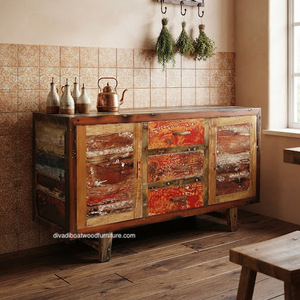 Mueble de Madera de Barco Reciclada Sostenible al por Mayor, con 3 Cajones y 2 Puertas, Estilo Antiguo, Hecho a Mano, para Sala de Estar o Cocina - Product Image 4