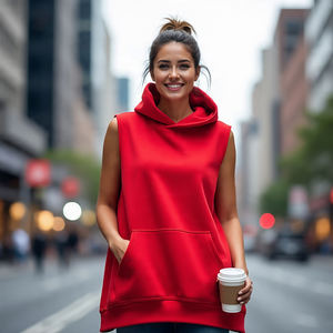 Sweat-shirt sans manches en polaire écologique pour femme, pour l'entraînement d'hiver, lourd, à cordon de serrage, coupe ample, design multi-panneaux - Hip Hop - Product Image 3