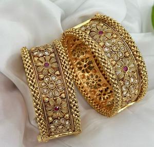 Attractive Premium Quality <b>Gold</b> <b>Plated</b> Traditional Openable <b>Bangles</b> Two Pair Of <b>Bangles</b> Set for Wedding Collection For Women - Product Image 1