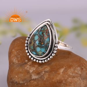 Anillo apilable de piedras preciosas turquesa de roca natural de plata esterlina oxidada más vendido, fabricante de joyería personalizada - Product Image 2