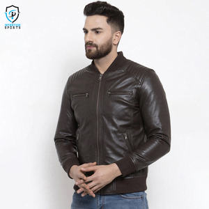 Chaqueta de Cuero Vacuno Marrón Casual para Hombre con Cuello Alto, Etiqueta con Logotipo Personalizado, Resistente al Viento, Reversible, Todas las Tallas para la Temporada de Invierno - Product Image 3