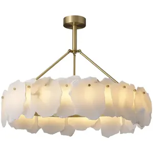 PietraStone Modern Industrial Chandelier <b>Hanging</b> Pendant Lamp with Warm <b>White</b> Light Copper and Stone Shade for Home Decor - Product Image 2