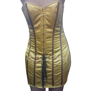 Robe Corset Dorée en Satin Sur Mesure avec Baleines Marron, Bustier Sans Bretelles, Tenue Corset Moulante Tendance pour Femme - Product Image 3
