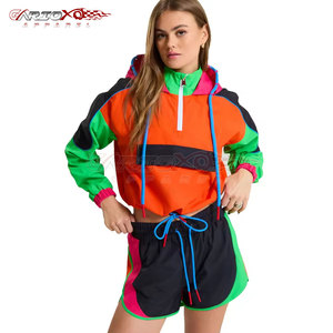 <b>Lightweight</b> Windbreaker Shorts Set For <b>Women</b> With Zipper <b>Jacket</b> And Elastic Waist Stylish Windbreaker Shorts Set - Product Image 1