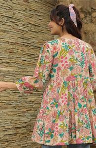 เสื้อลายดอก jaipuri หลากสีเสื้อแขนสั้นสีน้ำตาลพิมพ์ลายดอกไม้สำหรับฤดูร้อนมีกระดุมปิดผ้าทอซักได้ - Product Image 4