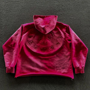 Custom 100%Cotton Acid Wash Vintage Hoodies Men Distressed Embroidery <b>Applique</b> <b>Patch</b> 3D Embossed Winter Cropped Pullover Hoodie - Product Image 6