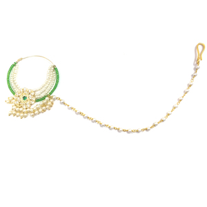 Indian Mores Green White Stone <b>Studded</b> Three Layer Nath <b>Nose</b> Ring Traditional Bridal Ethnic Jewelry for Girls Women - Product Image 2