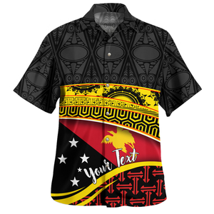 Papúa Nueva Guinea Patrón de bandera tradicional Camisa de manga corta de pájaro nacional de oro negro - Product Image 3