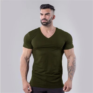 Camiseta de gimnasio de algodón liso 2025 para hombre, ropa de Fitness de manga corta con cuello en V, camisetas de entrenamiento de verano, camisetas ajustadas de talla grande - Product Image 6