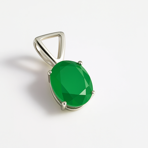 Collar con Colgante Minimalista de Plata de Ley 925 con Ónice Verde Corte Ovalado de 15x7mm con Baño de Rodio para Uso Diario, Regalo - Product Image 4
