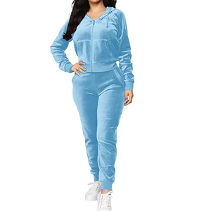 Conjunto Deportivo de Terciopelo para Mujer Disponible al por Mayor, de Alta Calidad y Cómodo, en Color Sólido, Conjunto de 2 Piezas - Product Image 1