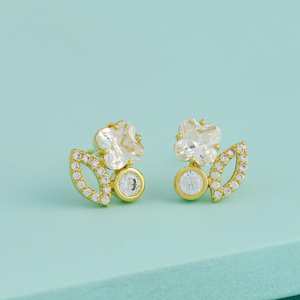 Trendy Classic Ethnic Alloy <b>Earrings</b> 192760 <b>Studs</b> with Flower Tassel Number Shapes Bezel Setting <b>Amber</b> for Party Wedding Gift - Product Image 1