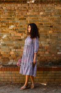 Robe en coton artisanale Brielle, style bohème, fleurs beige mauve, mode éthique - Product Image 4