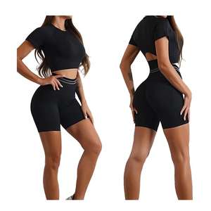 เซ็ตชุดวิ่งสำหรับผู้หญิงชุดครอปท็อปกางเกงขาสั้นชุดวิ่งจ๊อกกิ้งลำลองชุดวอร์มกางเกงขาสั้น - Product Image 6