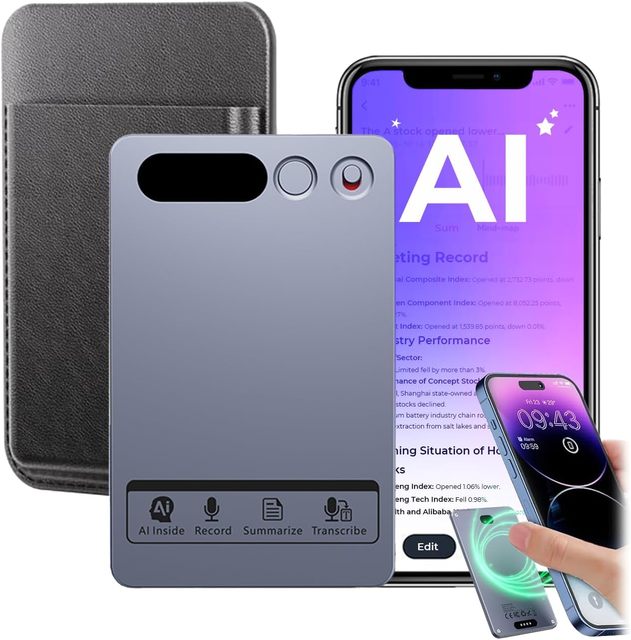 Smart AI Voice Recorder Transcriber App Control 64GB Memory with Magnetic Case Supports 152 Languages Real-Time Transcription
