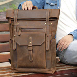 Sac à dos en cuir unisexe de qualité supérieure avec fermeture à glissière - Product Image 4