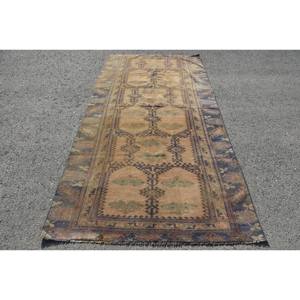 Alfombra turca clásica marrón azul de 4,4X9,2 pies de lana de área grande, alfombra abstracta rectangular de retazos para sala de estar, Alfombra de látex para habitación - Product Image 1