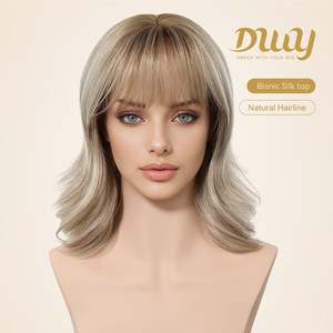 Peluca Sintética Rella C-DWY de 12 Pulgadas, con Capas, Larga hasta los Hombros, Color Beige Cremoso Rubio, Nueva Tecnología, Parte Superior de Seda Biónica - Product Image 3