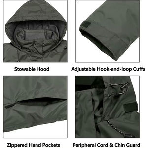 Chaqueta Impermeable con Capucha para Hombre, Ajustable, con Forro Transpirable para Actividades al Aire Libre, Estilo Urbano de Nailon Suave - Product Image 5