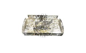 Plateau de calligraphie arabe en acier inoxydable du Moyen-Orient pour servir le plateau de service nickelé - Product Image 2